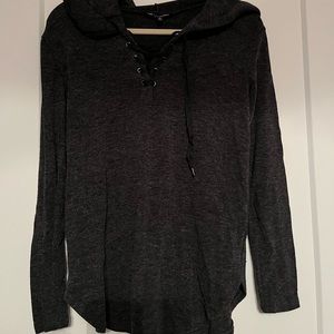 Charcoal Gray Sweater with Hood and Lace Detail